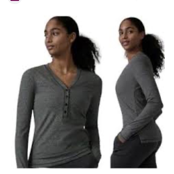 athleta uptempo ribbed henley grey long sleeve top - Picture 2 of 9